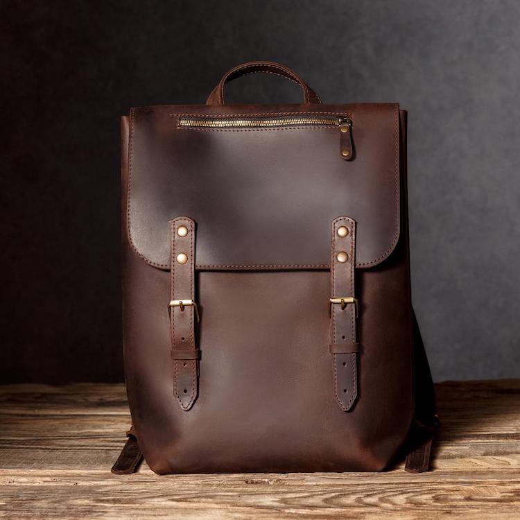 Men's Brown Leather Laptop Backpack
