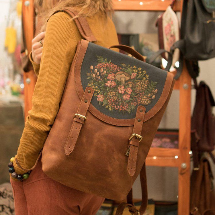 Illustrated Leather Backpack