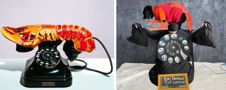 Woman and Dog Recreating Famous Artworks