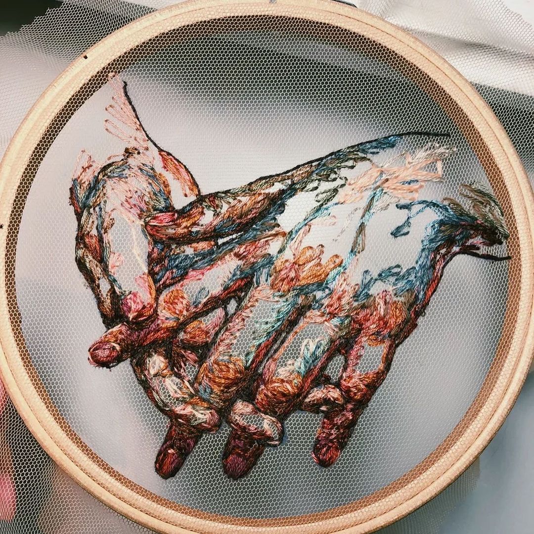 Tulle Embroidery Art by Kathrin Marchenko