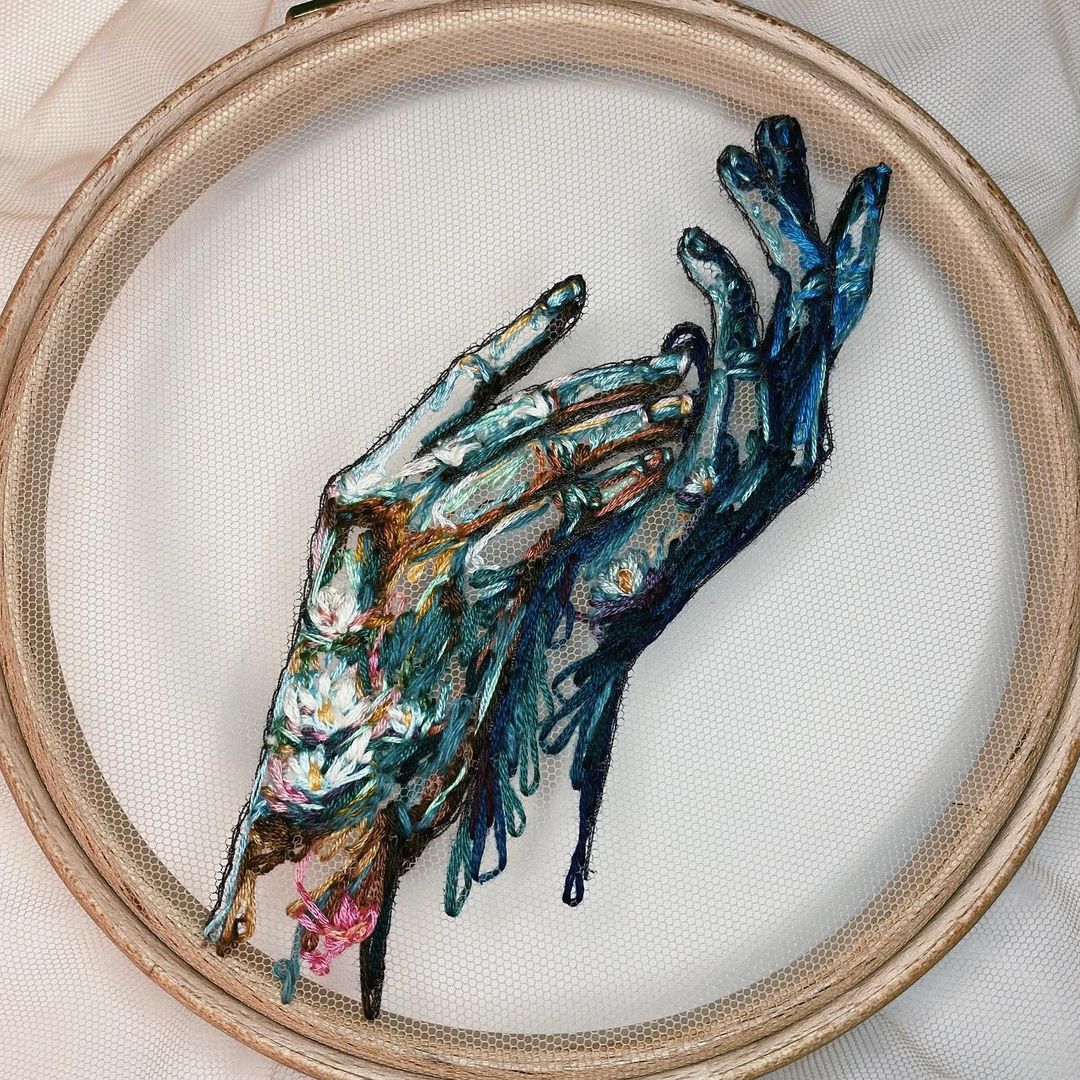 Tulle Embroidery Art by Kathrin Marchenko
