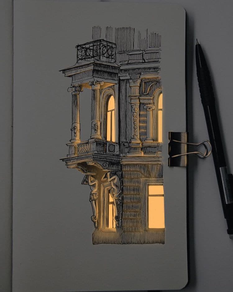 - ViralBandit Illuminated Pen and Ink Drawings of Buildings by Nikita White