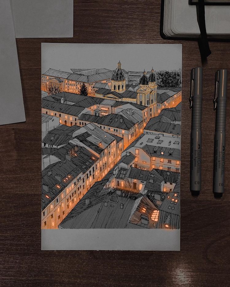 - ViralBandit Illuminated Pen and Ink Drawings of Buildings by Nikita White
