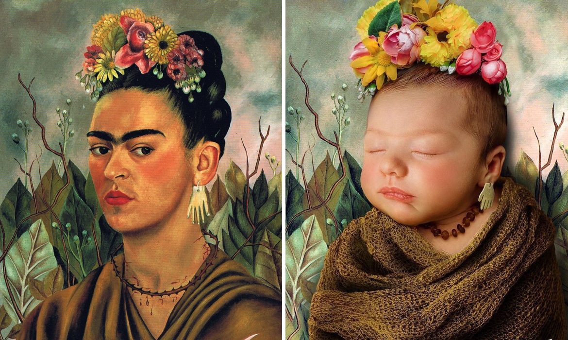 Frida Kahlo Painting and Baby Portrait Recreation