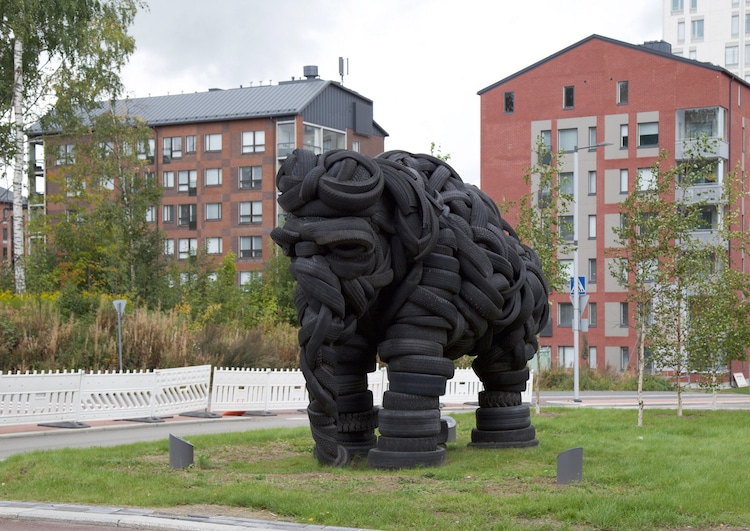 Elephant Sculpture Made From Recycled Tires