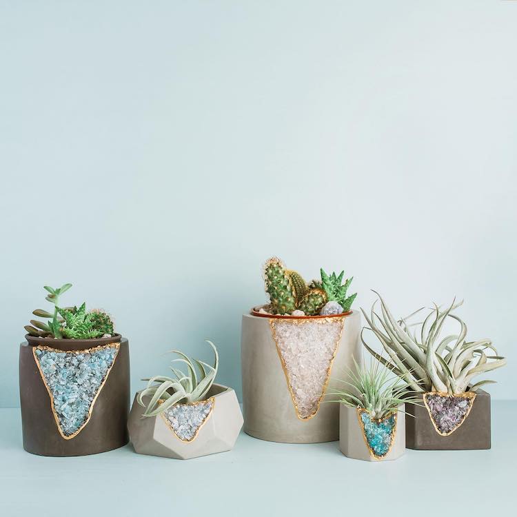Geode and Concrete Planters And Modern Candle Holders