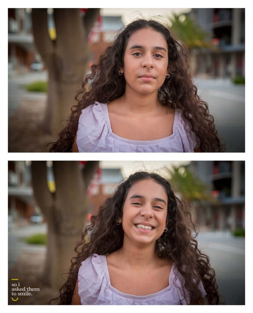 A young woman tosses her hair and smiles in Australia.