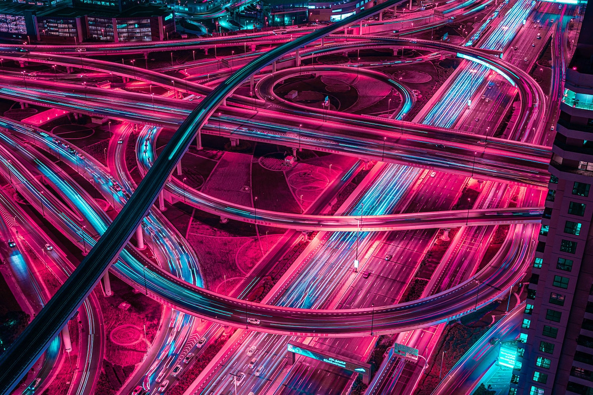 Dubai Highways at Night by Xavier Portela