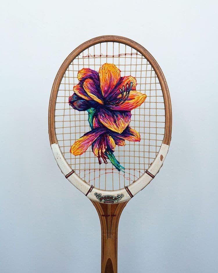 Embroidery Inside a Tennis Racket by Danielle Clough
