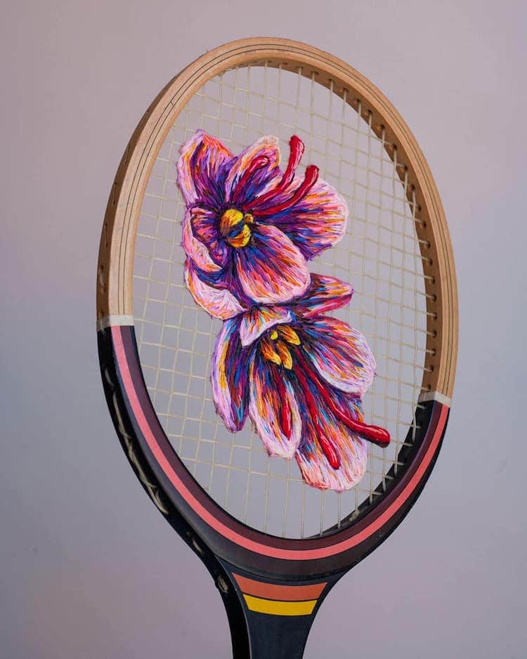 Embroidery Inside a Tennis Racket by Danielle Clough