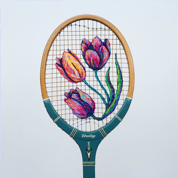 Embroidery Inside a Tennis Racket by Danielle Clough