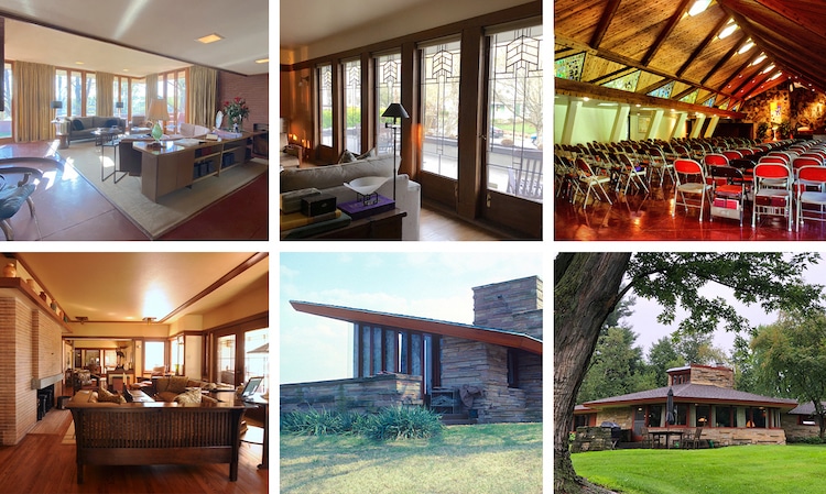 Six buildings in the Frank Lloyd Wright Building Conservancy's Way Out and About Wright 2021 Virtual Tour