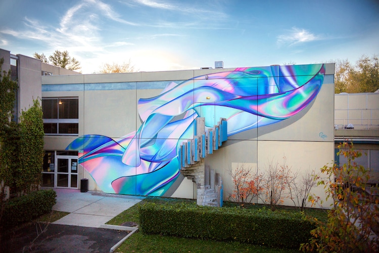 Painted Flowing Fabric on Building by Rosie Woods