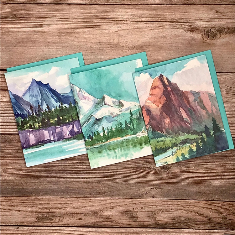 Watercolor Mountain greeting Cards Letters
