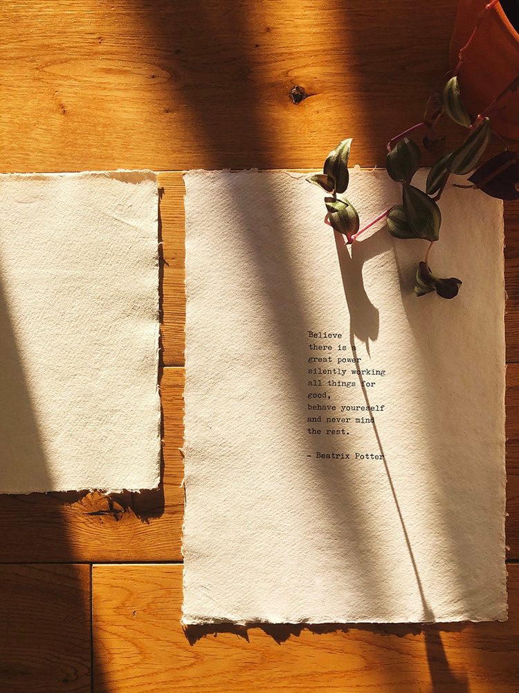 Indian Cotton Rag Typewriter Paper and Quote