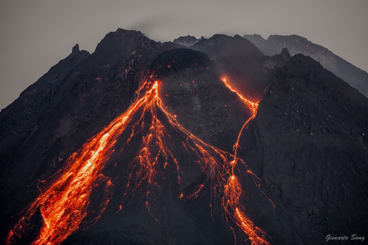 Lava Flowing Down Mount Merapi