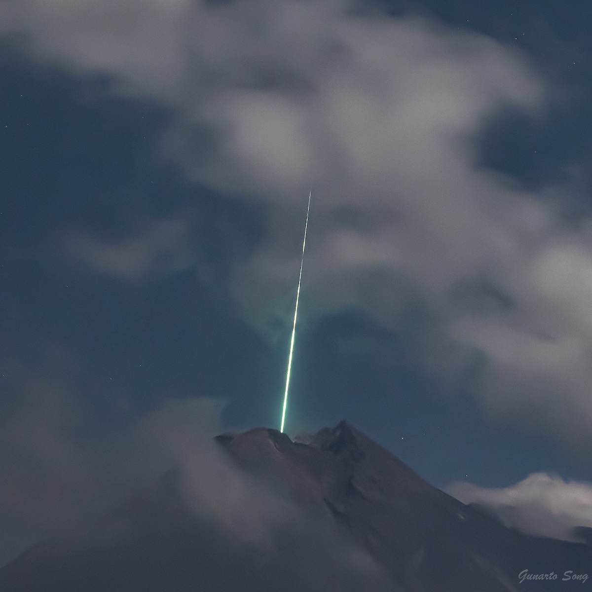 Meteor Over Mount Merapi in Indonesia