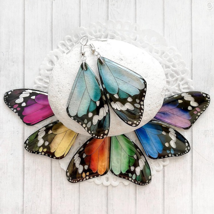Butterfly Wing Resin Earrings by Tomka Store