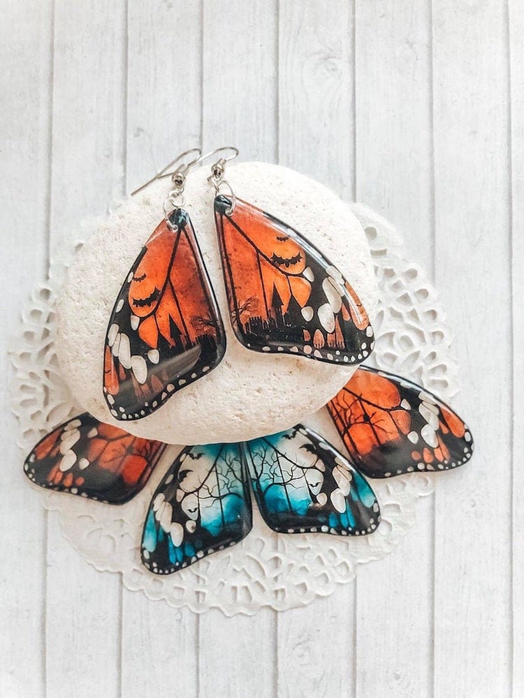 Butterfly Wing Resin Earrings by Tomka Store