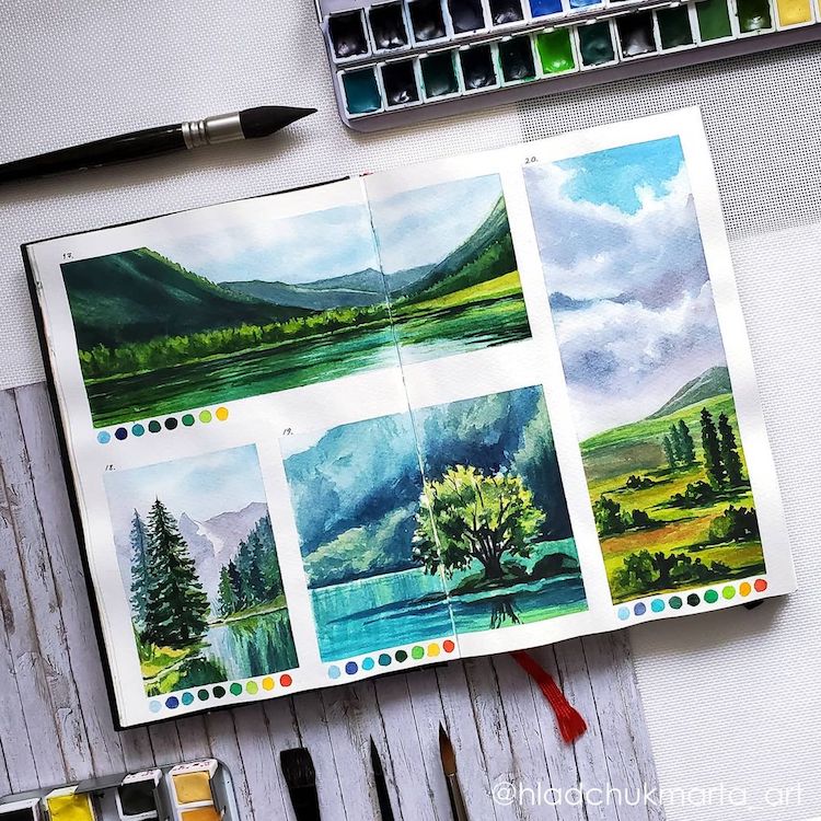 Watercolor Landscape Painting Studies by Marta Hladchuk