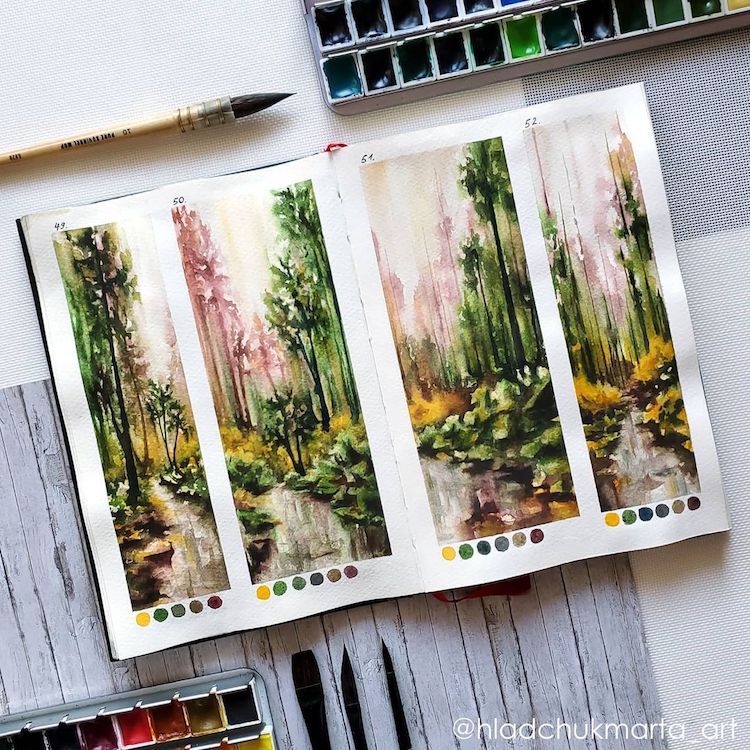 Watercolor Landscape Painting Studies by Marta Hladchuk