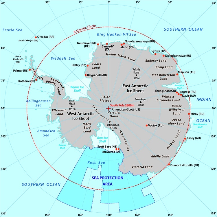 Map of the Antarctic with the new sea protection area in the Ros