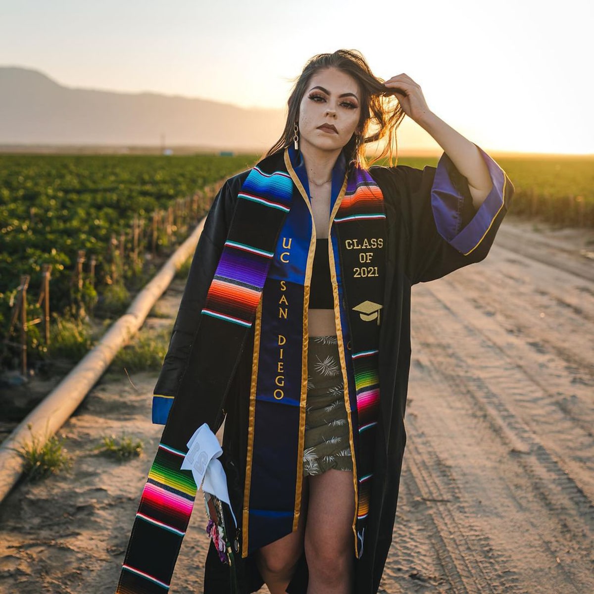 Jennifer Rocha Dressed in College Graduation Outfit in Field