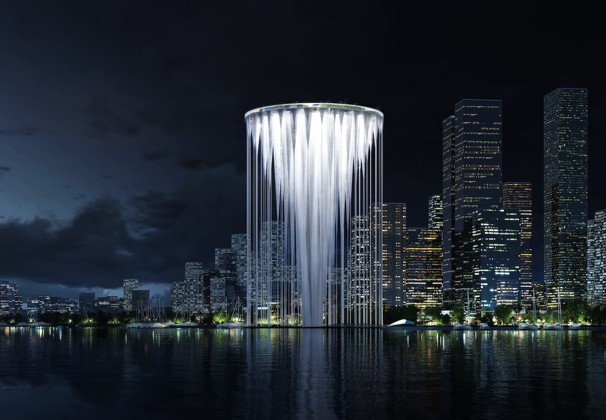 Night View of Sou Fujimoto's Proposal for Qianhai's New City Center Landmark