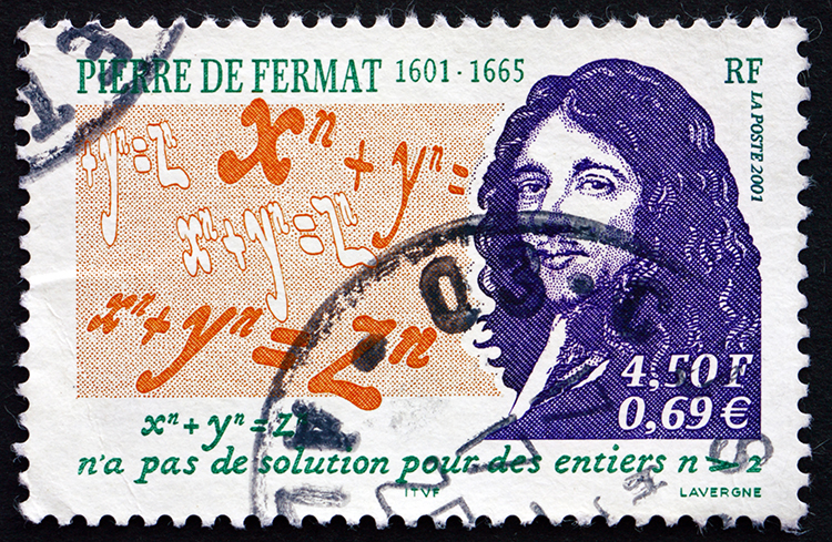 French Stamp Showing Pierre de Fermat and His Last Theorem