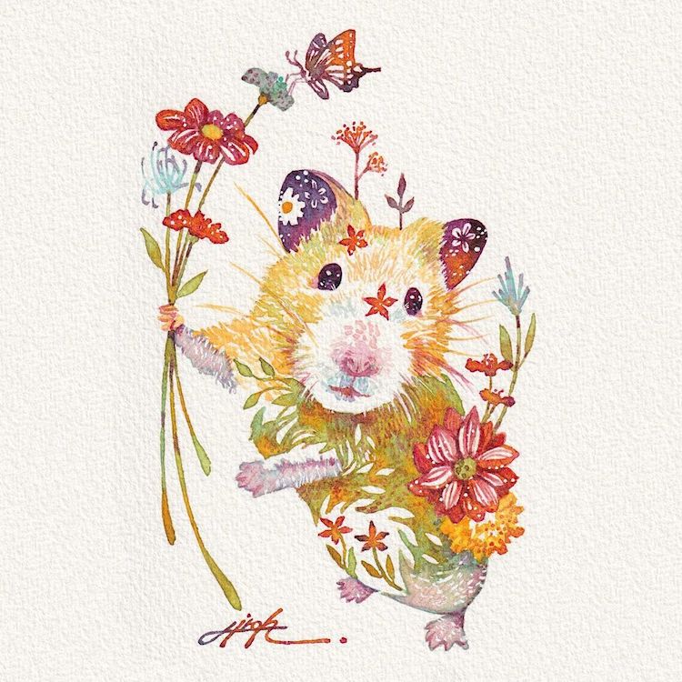 Floral Animal Illustrations by Hiroki Takeda