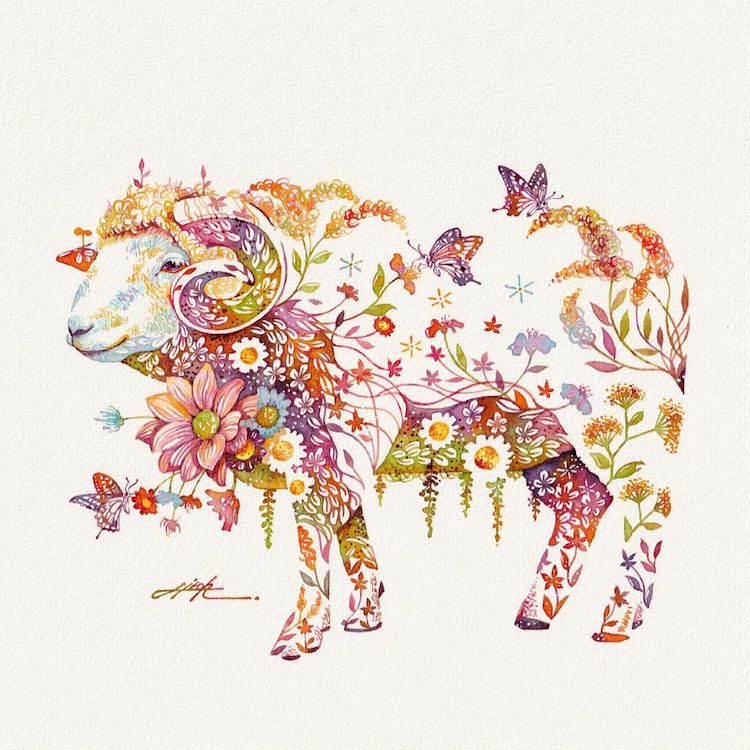 Floral Animal Illustrations by Hiroki Takeda