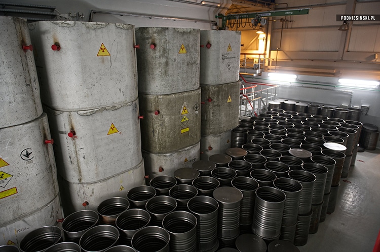Storage for empty radioactive waste containers.
