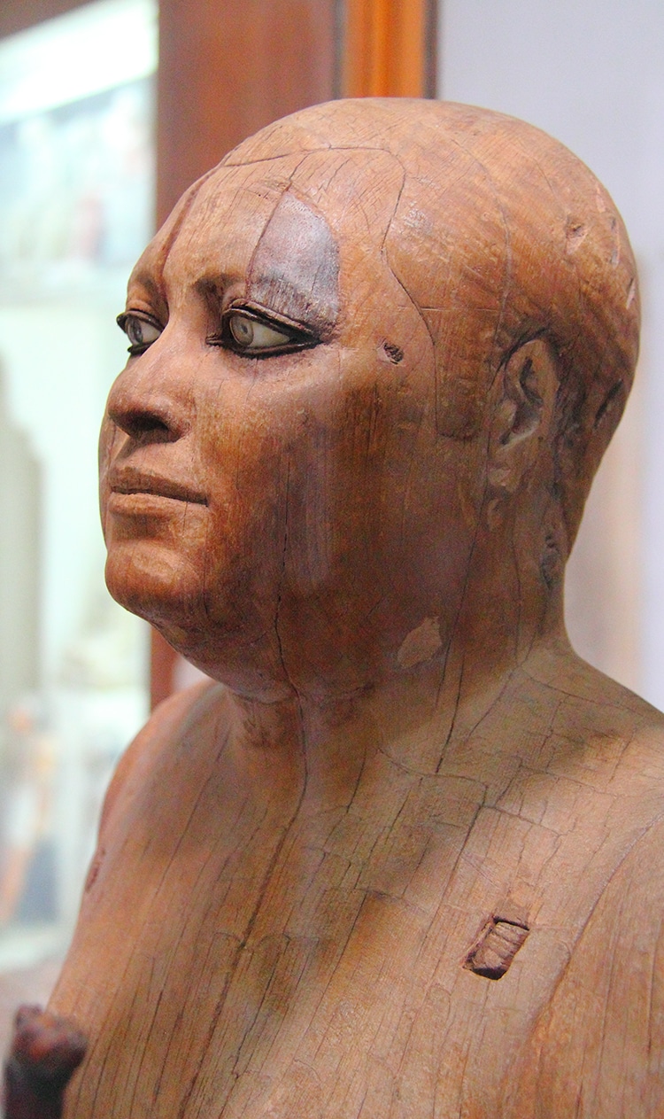 Ancient Egyptian Wood and Rock Crystal Statue of Scribe Ka'aper is Very Realistic