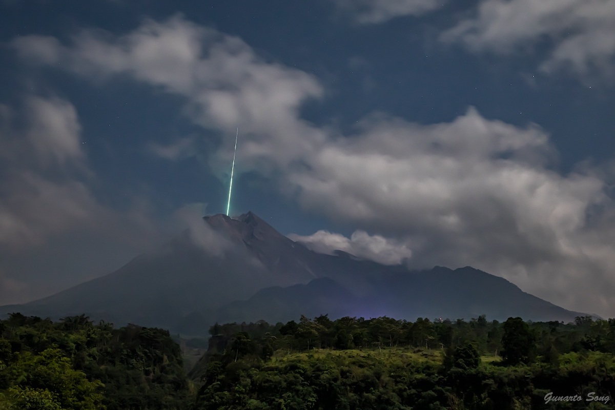 Meteor Over Mount Merapi in Indonesia