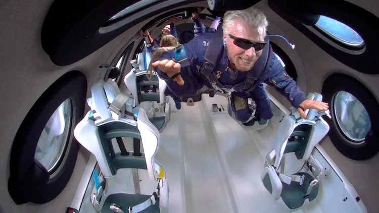 Richard Branson Floating in Microgravity
