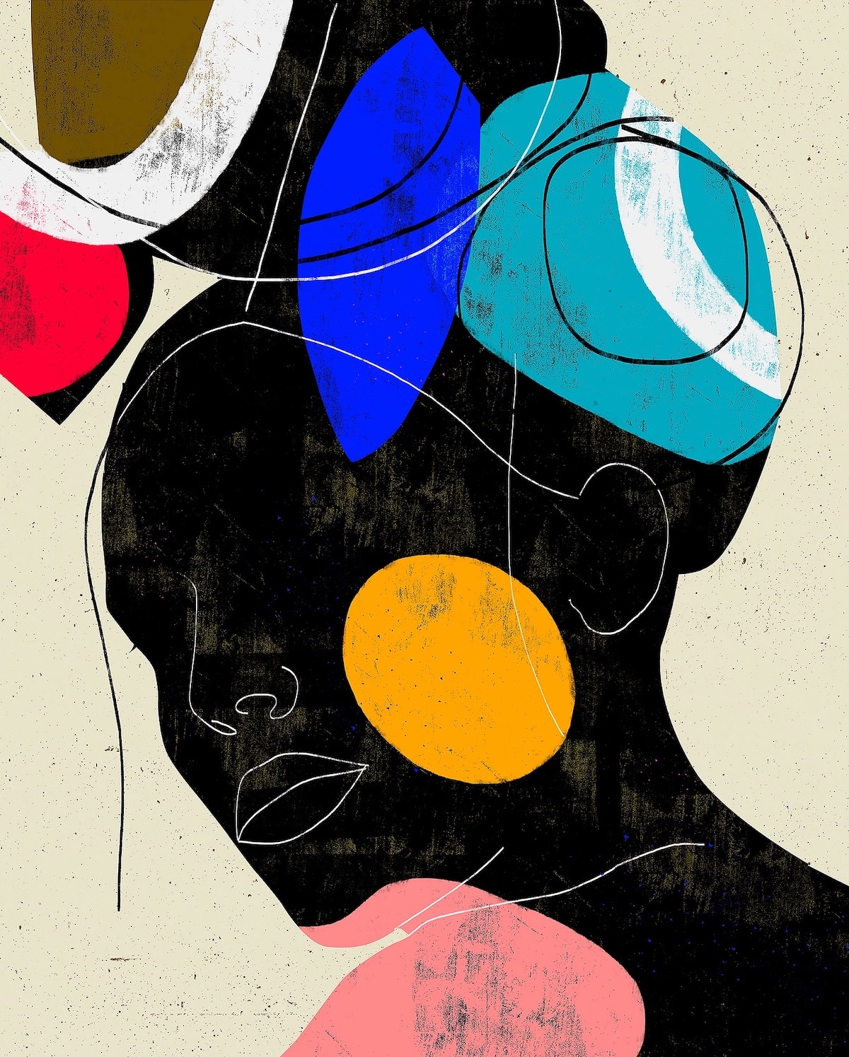 Colorful Abstract Woman Line Drawing Portraits by Luciano Cain