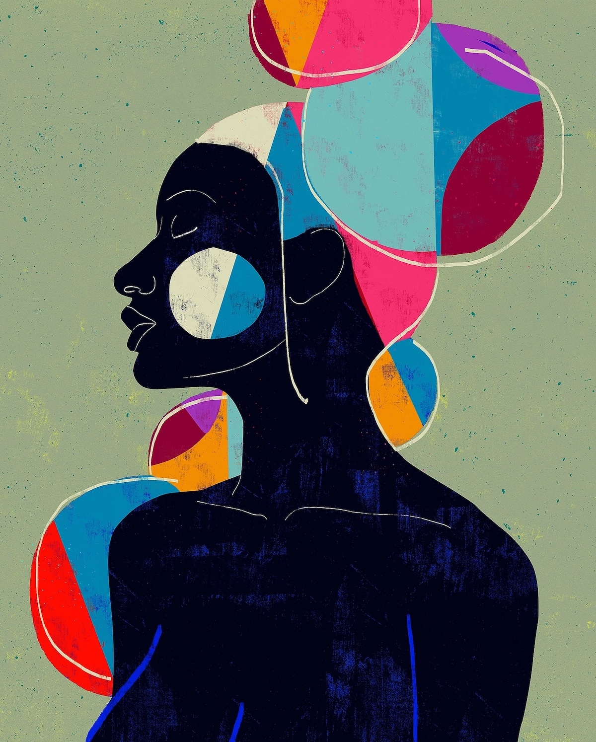 Colorful Abstract Woman Line Drawing Portraits by Luciano Cain