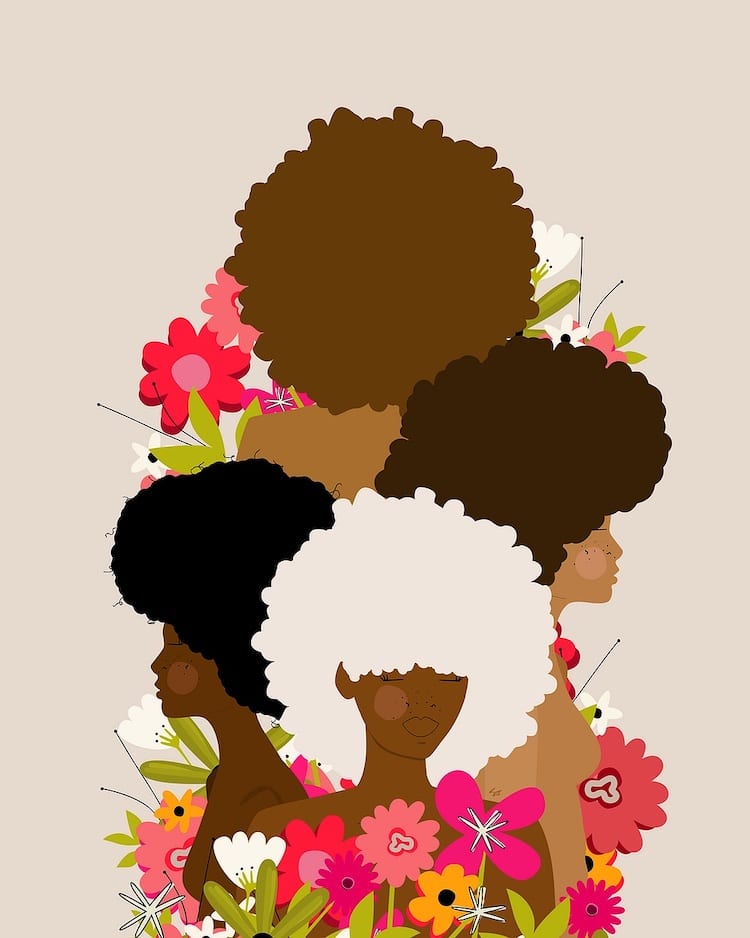 Black Girl Floral Art Prints in Full Bloom