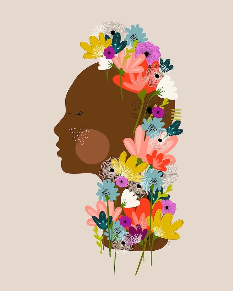 Black Girl Floral Art Prints in Full Bloom