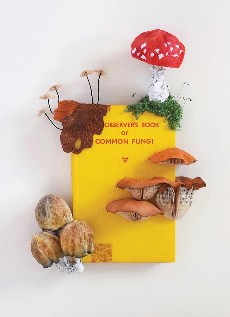 Mushrooms and Fungi Altered Book Sculpture