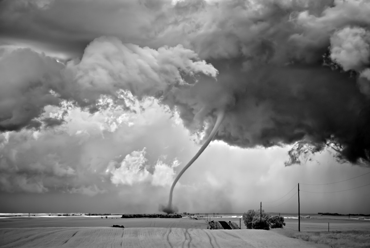 Black and White Landscape Photo of Tornado Touching Down by Mitch Dobrowner