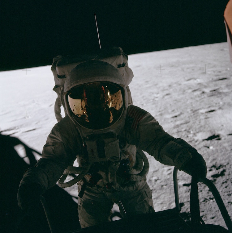 Apollo 12 Astronaut Climbing Ladder to the Moon