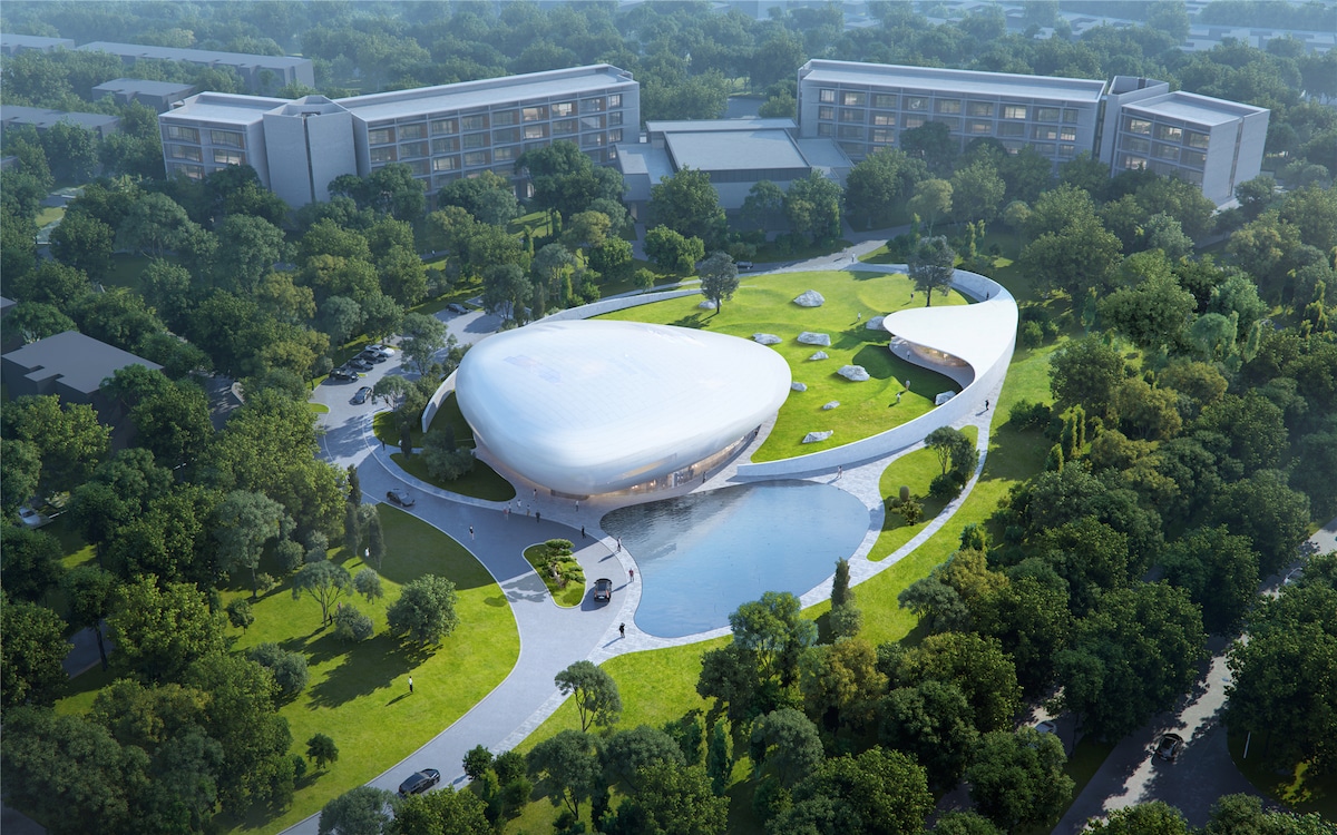 Aerial View of the Aranya Cloud Center by MAD Architects