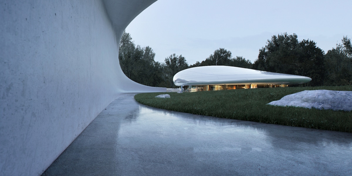Exterior View of the Aranya Cloud Center by MAD Architects