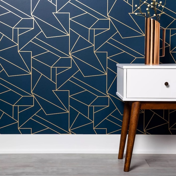 Geometric Navy and Gold Peel and Stick Wallpaper 