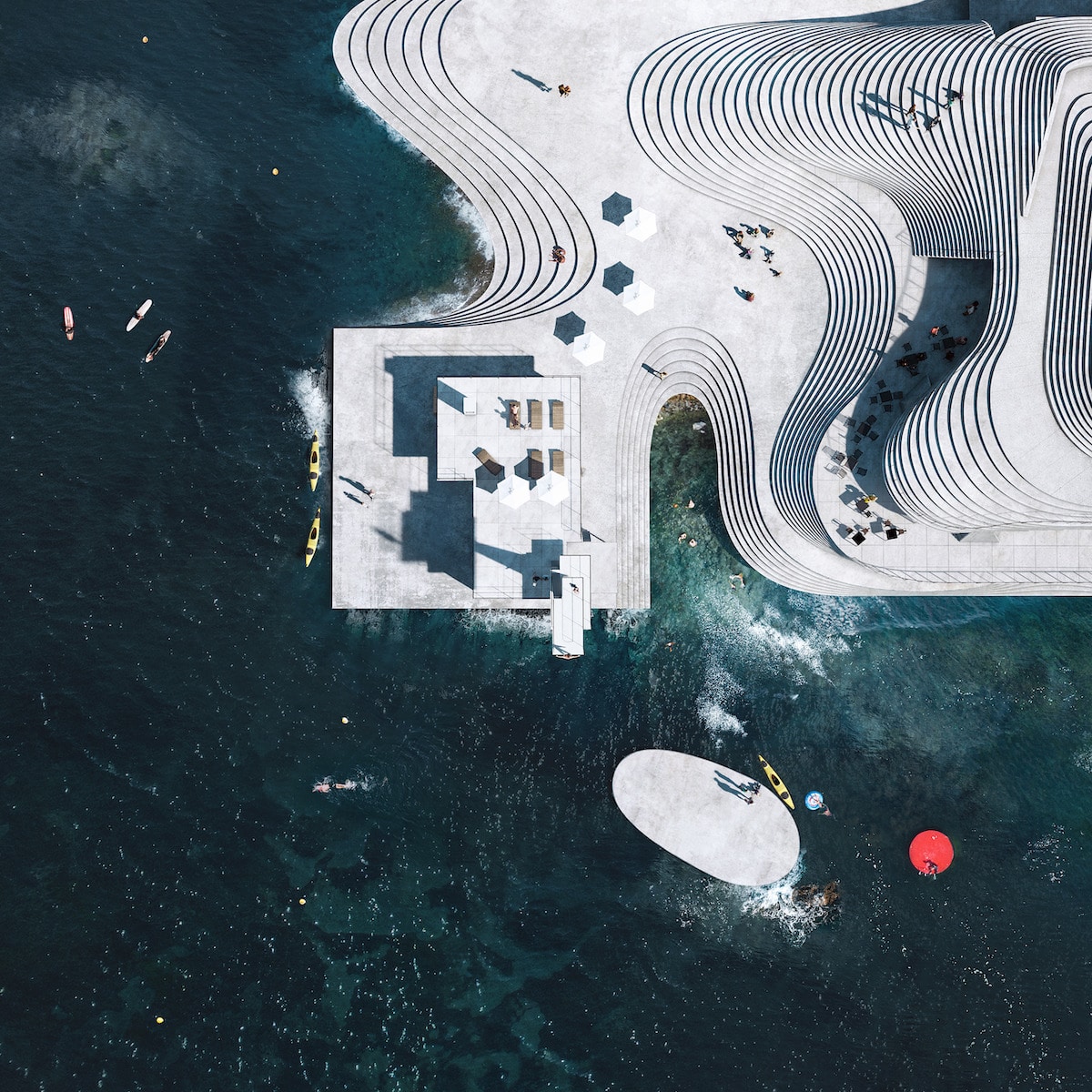 Aerial View of Knubben Harbor Bath Redesign by Snøhetta
