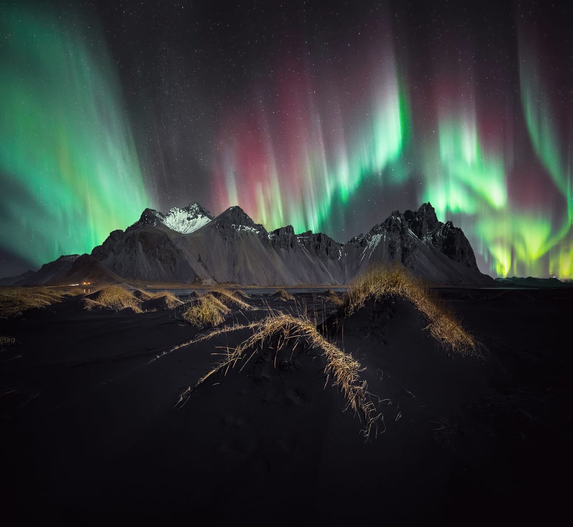 Northern Lights Over the Vestrahorn in Iceland