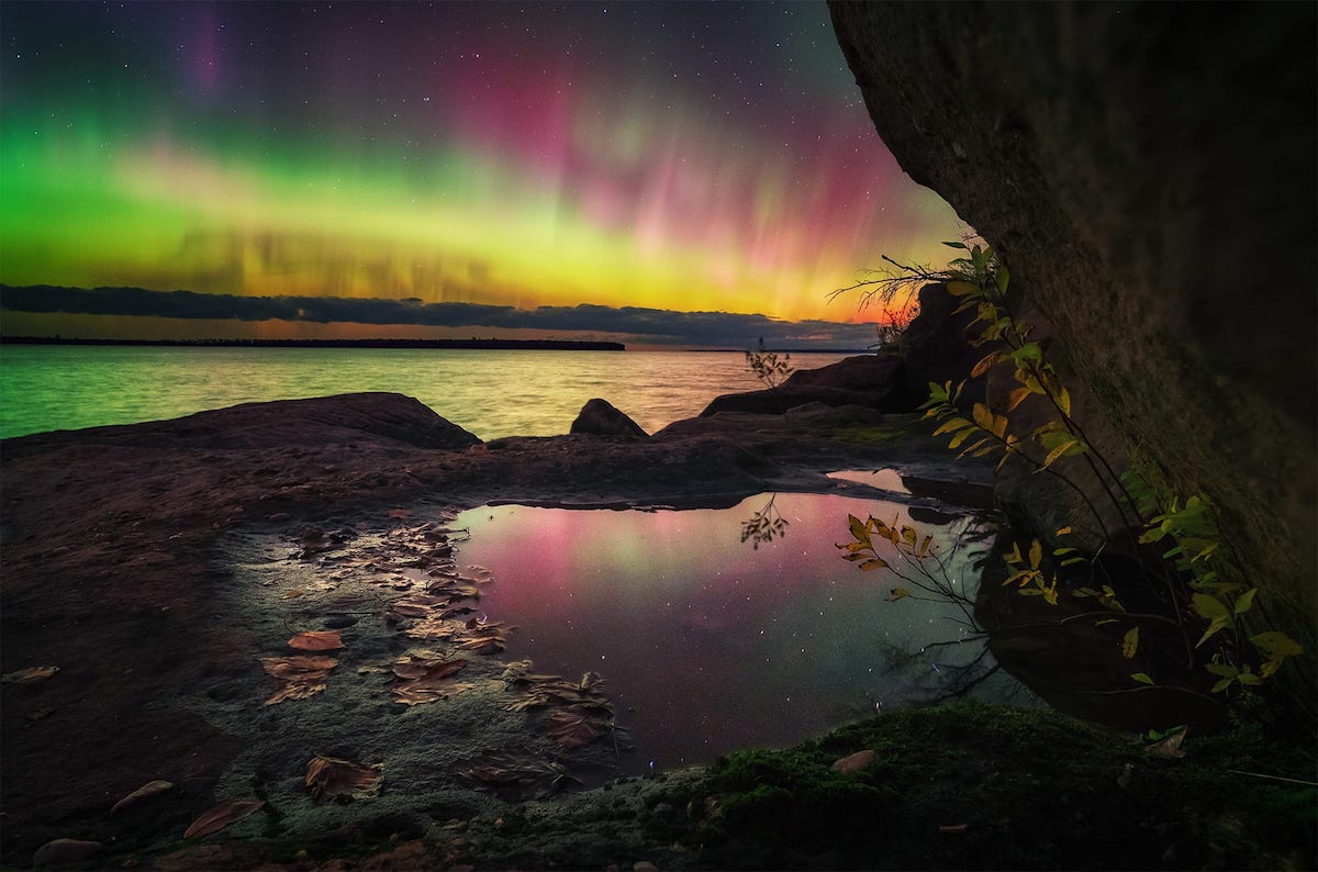 Colorful Aurora Over a Lake in Wisconsin