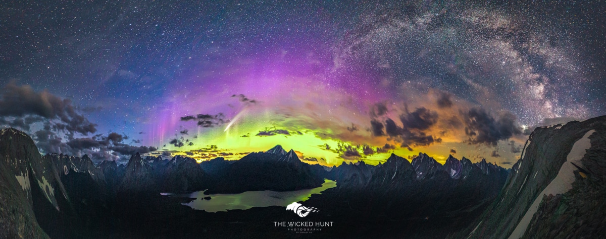 Neowise Comet Panorama with the Milky Way and Northern Lights