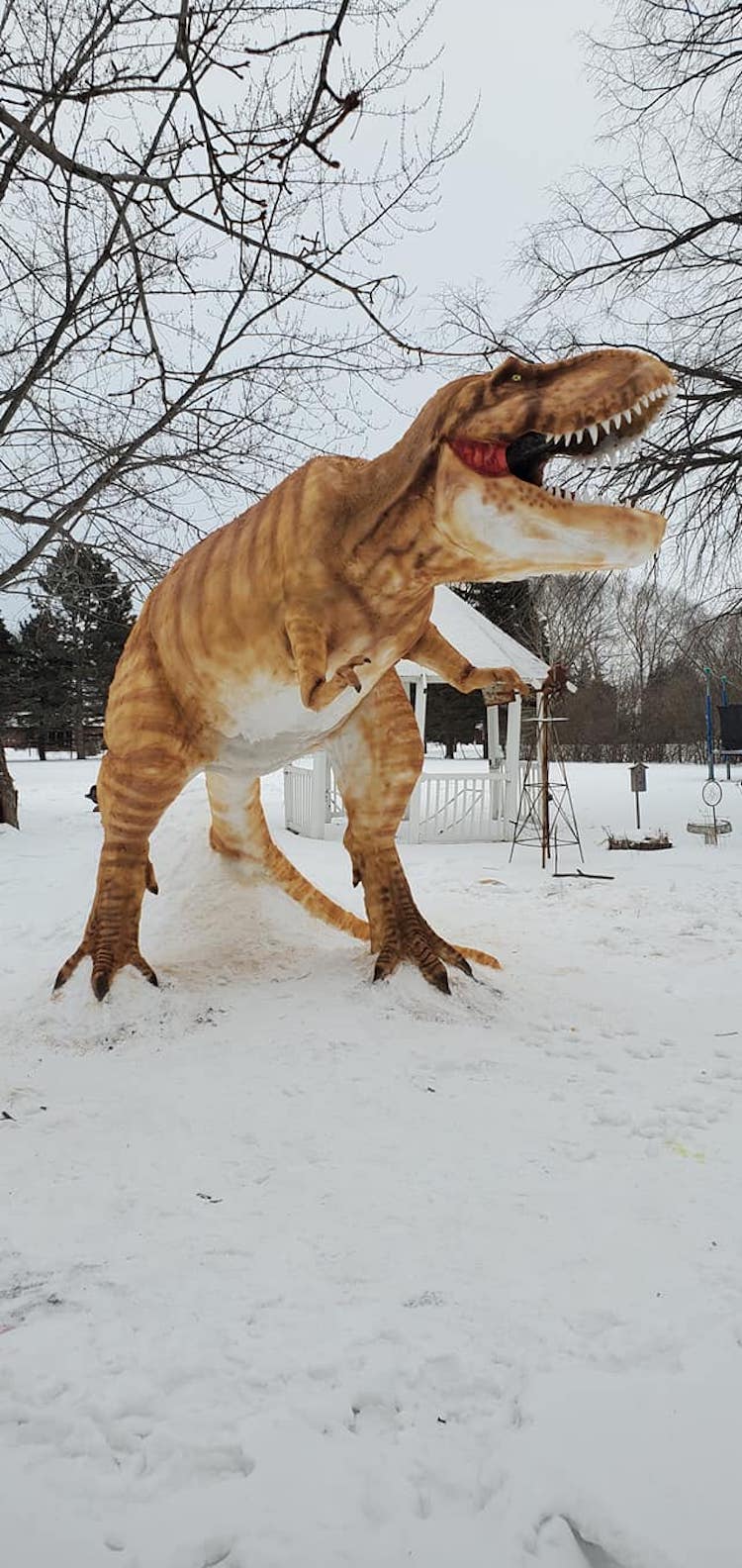 T-Rex Snow Sculpture by Paul Larcom